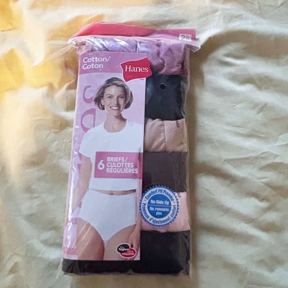 BRIEFS, 6 PACK, 100% COTTON NUDE/3 BLACK/2 PINK, SIZE 2X, HANES, SEALED IN ORIGI
